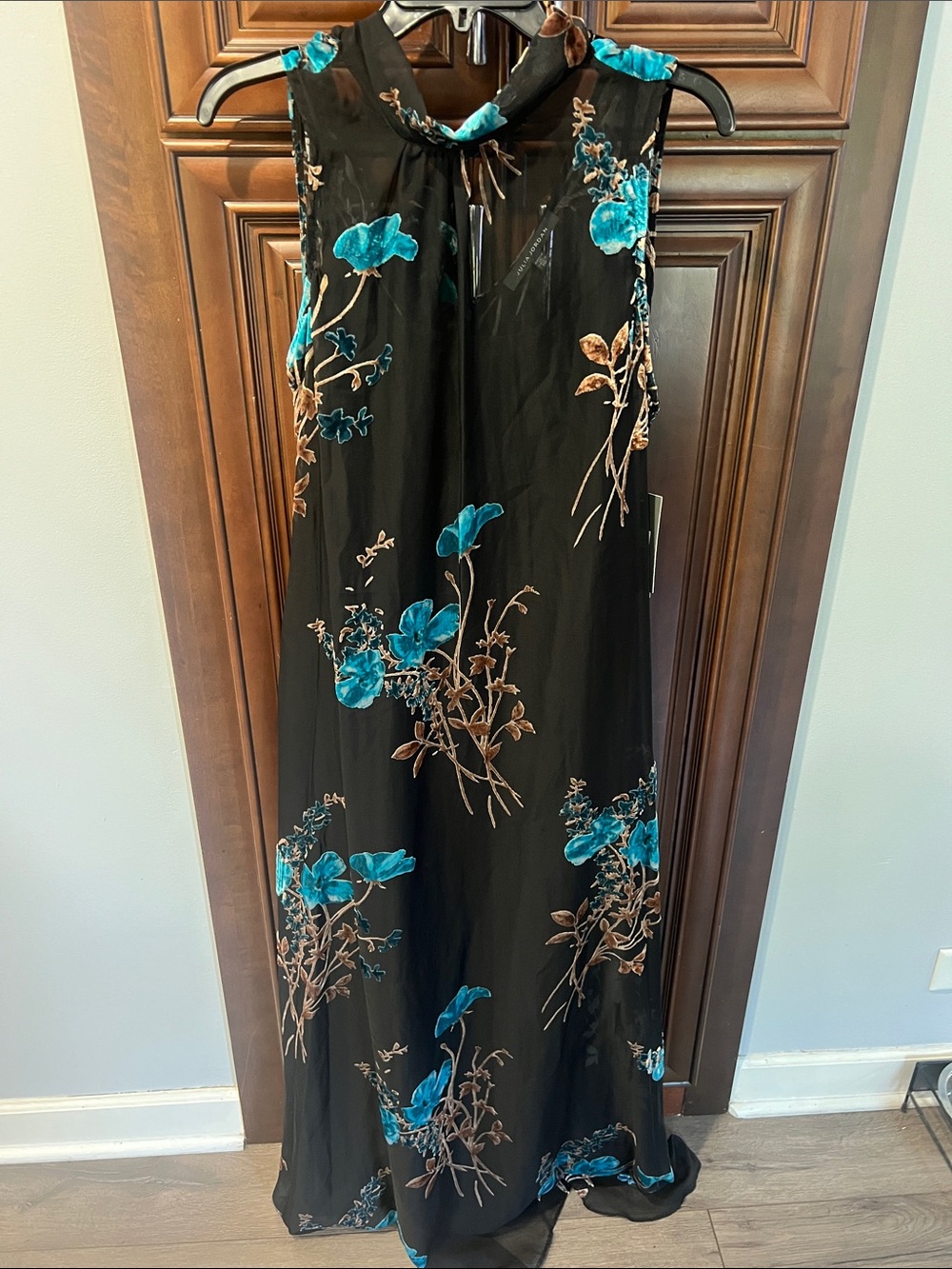 julia jordan Black Maxi Skirt with Teal and Brown Floral Print